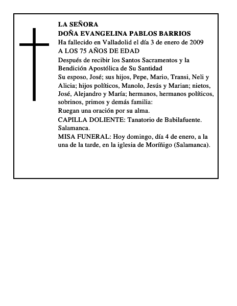 DOÑA EVANGELINA PABLOS BARRIOS