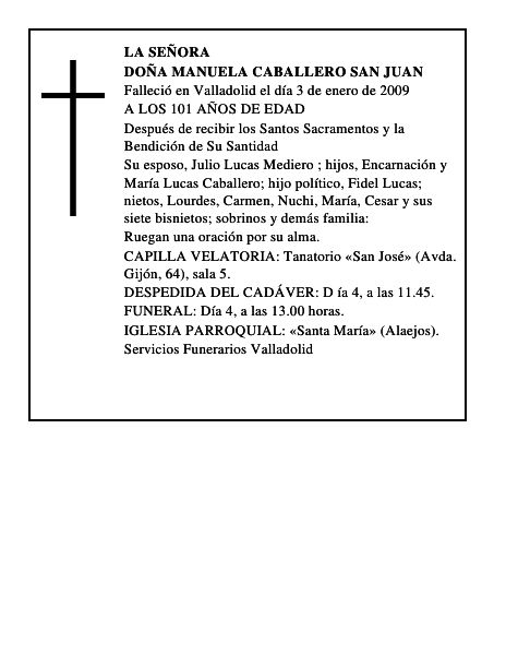 DOÑA MANUELA CABALLERO SAN JUAN