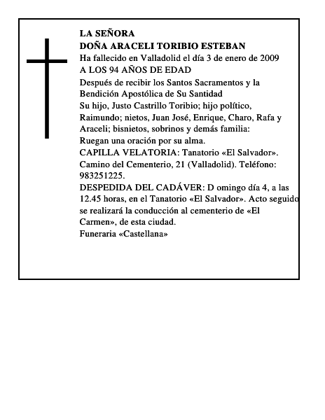 DOÑA ARACELI TORIBIO ESTEBAN