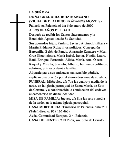 DOÑA GREGORIA RUIZ MANZANO