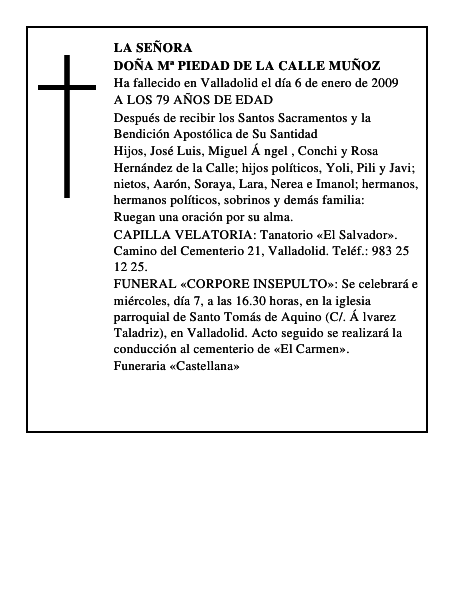 DOÑA Mª PIEDAD DE LA CALLE MUÑOZ