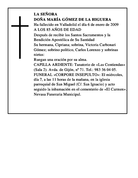 DOÑA MARÍA GÓMEZ DE LA HIGUERA