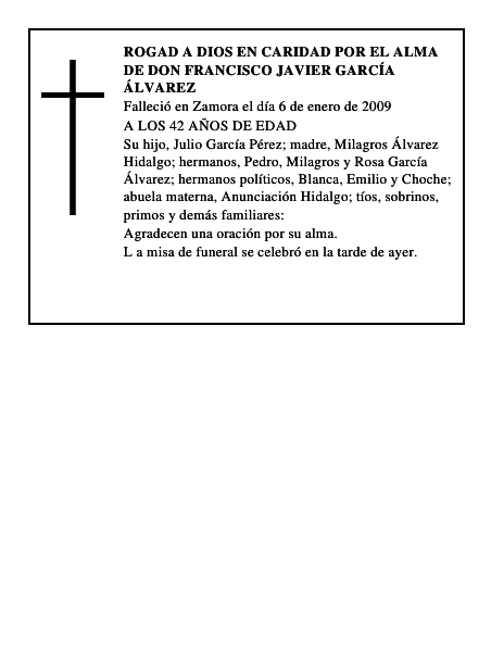 ROGAD A DIOS EN CARIDAD POR EL ALMA DE DON FRANCISCO JAVIER GARCÍA ÁLVAREZ
