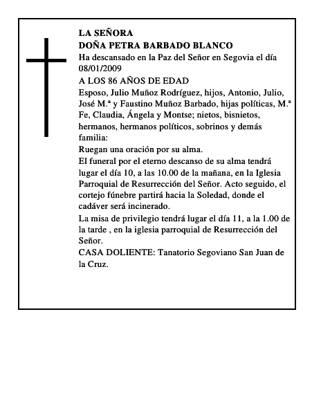 DOÑA PETRA BARBADO BLANCO