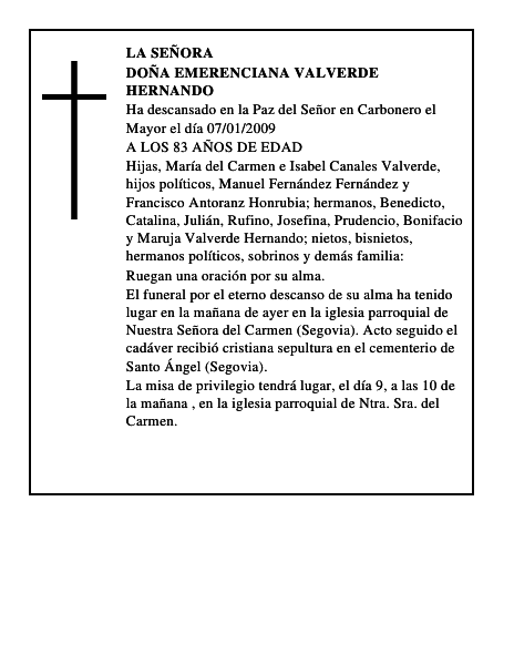 DOÑA EMERENCIANA VALVERDE HERNANDO