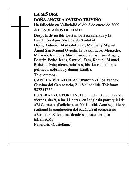 DOÑA ÁNGELA OVIEDO TRIVIÑO