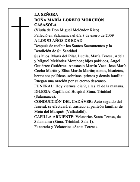 DOÑA MARÍA LORETO MORCHÓN CASASOLA