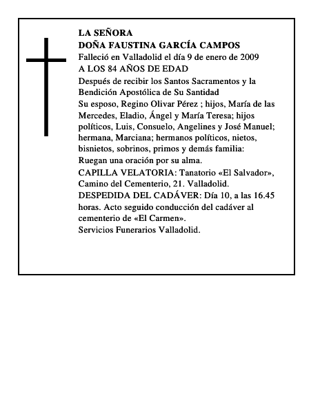 DOÑA FAUSTINA GARCÍA CAMPOS