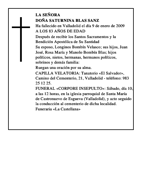 DOÑA SATURNINA BLAS SANZ