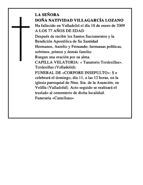 DOÑA NATIVIDAD VILLAGARCÍA LOZANO
