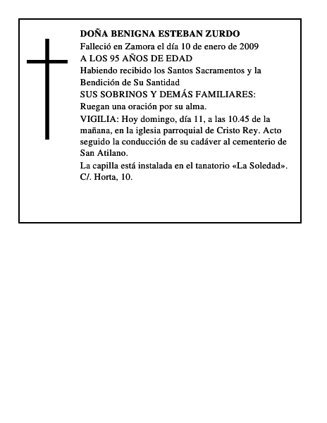 DOÑA BENIGNA ESTEBAN ZURDO