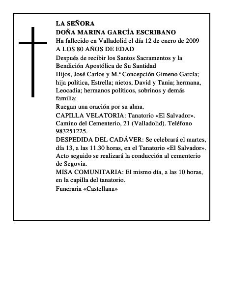 DOÑA MARINA GARCÍA ESCRIBANO