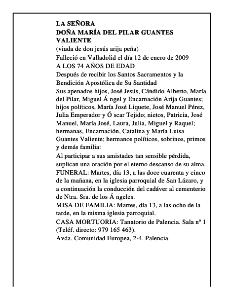 DOÑA MARÍA DEL PILAR GUANTES VALIENTE