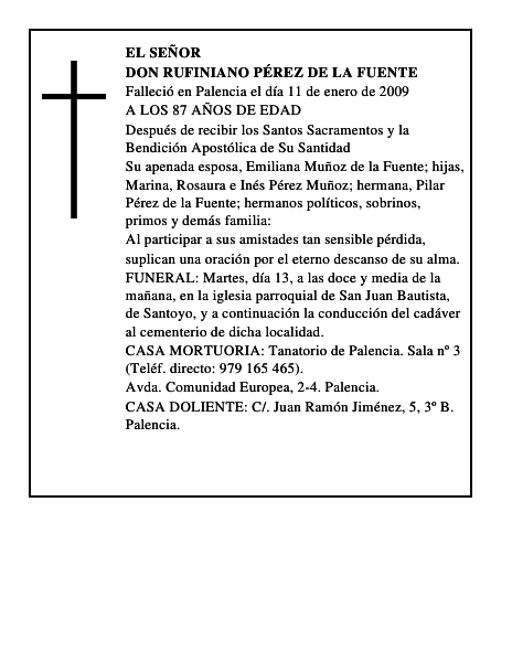 DON RUFINIANO PÉREZ DE LA FUENTE