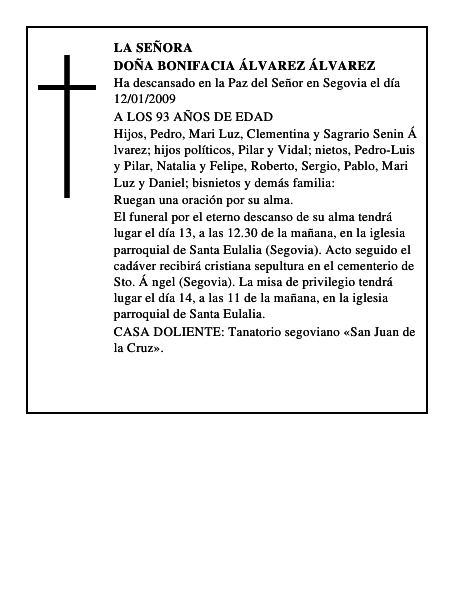 DOÑA BONIFACIA ÁLVAREZ ÁLVAREZ