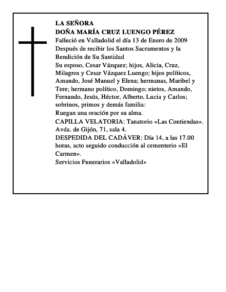 DOÑA MARÍA CRUZ LUENGO PÉREZ
