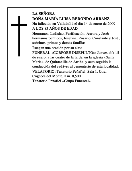 DOÑA MARÍA LUISA REDONDO ARRANZ