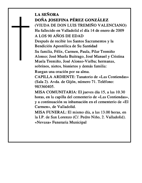 DOÑA JOSEFINA PÉREZ GONZÁLEZ
