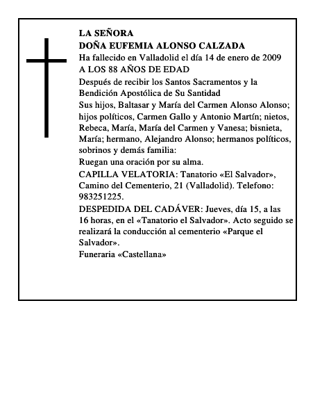 DOÑA EUFEMIA ALONSO CALZADA