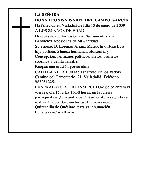 DOÑA LEONISA ISABEL DEL CAMPO GARCÍA