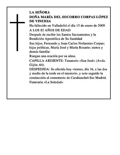 DOÑA MARÍA DEL SOCORRO CORPAS LÓPEZ DE VINUESA