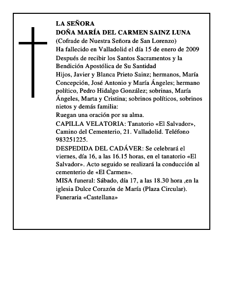 DOÑA MARÍA DEL CARMEN SAINZ LUNA