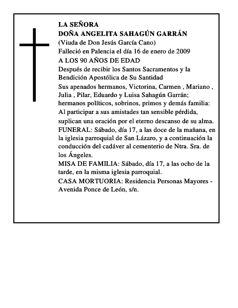 DOÑA ANGELITA SAHAGÚN GARRÁN