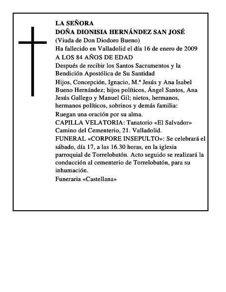 DOÑA DIONISIA HERNÁNDEZ SAN JOSÉ