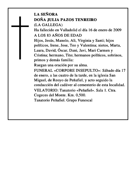 DOÑA JULIA PAZOS TENREIRO
