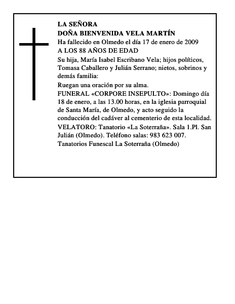DOÑA BIENVENIDA VELA MARTÍN