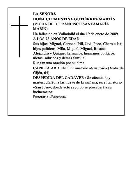 DOÑA CLEMENTINA GUTIÉRREZ MARTÍN