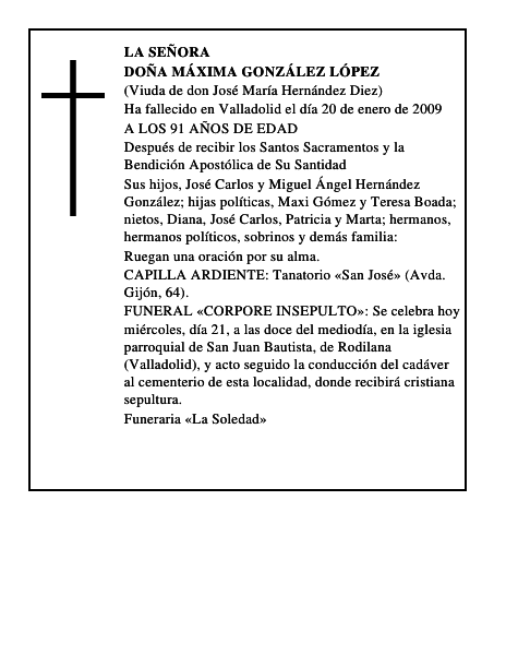 DOÑA MÁXIMA GONZÁLEZ LÓPEZ