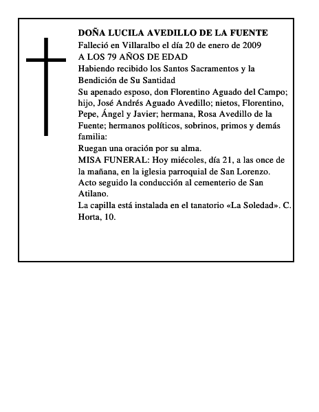 DOÑA LUCILA AVEDILLO DE LA FUENTE