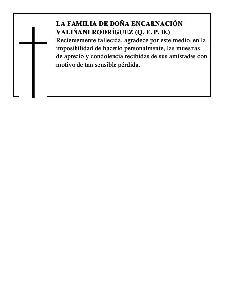 LA FAMILIA DE DOÑA ENCARNACIÓN VALIÑANI RODRÍGUEZ (Q. E. P. D.)