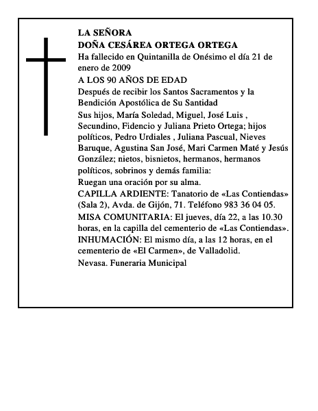 DOÑA CESÁREA ORTEGA ORTEGA