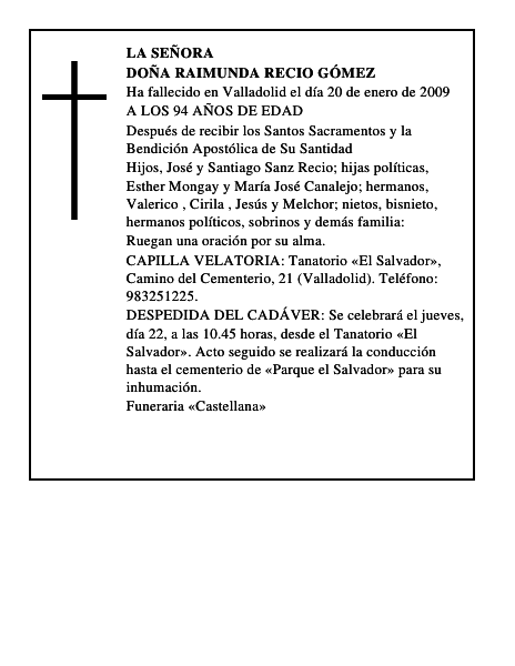 DOÑA RAIMUNDA RECIO GÓMEZ