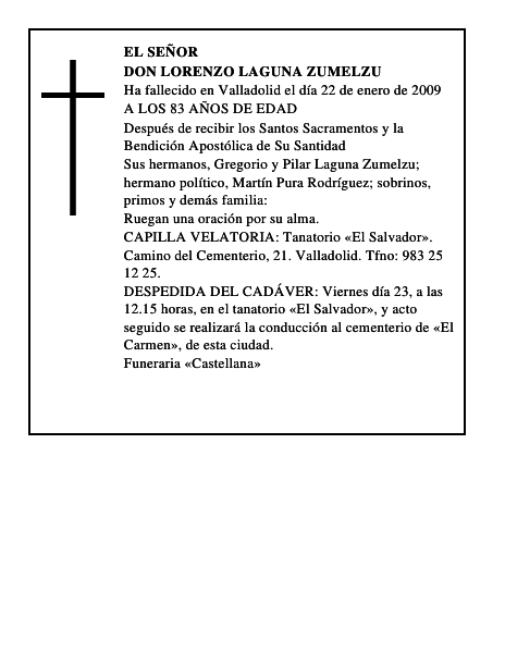 DON LORENZO LAGUNA ZUMELZU