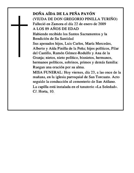 DOÑA AÍDA DE LA PEÑA PAVÓN
