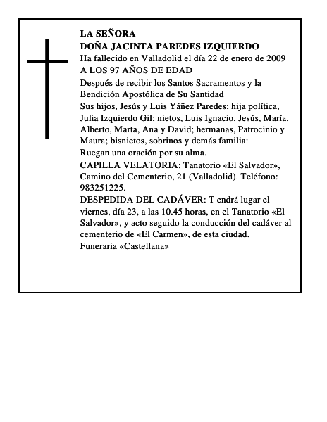 DOÑA JACINTA PAREDES IZQUIERDO