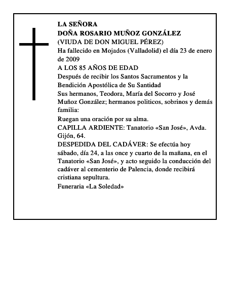 DOÑA ROSARIO MUÑOZ GONZÁLEZ