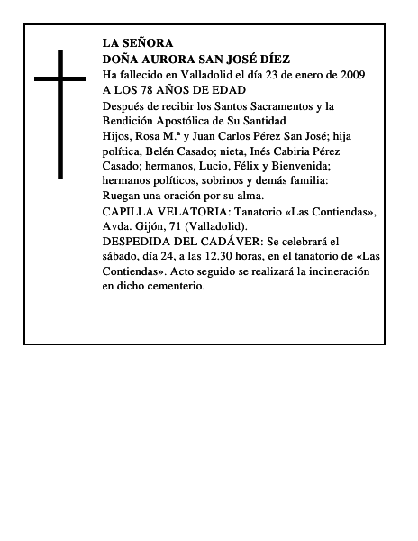 DOÑA AURORA SAN JOSÉ DÍEZ