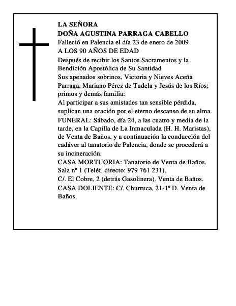 DOÑA AGUSTINA PARRAGA CABELLO