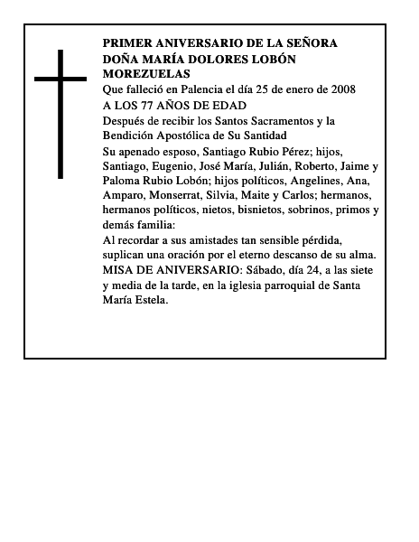 DOÑA MARÍA DOLORES LOBÓN MOREZUELAS