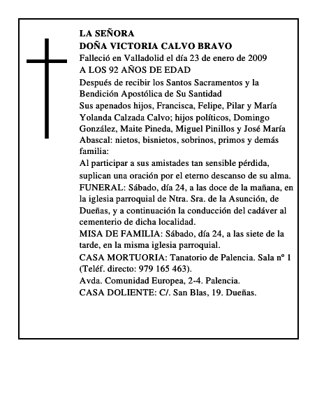 DOÑA VICTORIA CALVO BRAVO