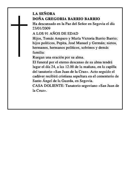 DOÑA GREGORIA BARRIO BARRIO