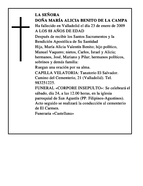 DOÑA MARÍA ALICIA BENITO DE LA CAMPA