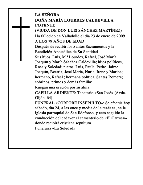 DOÑA MARÍA LOURDES CALDEVILLA POTENTE