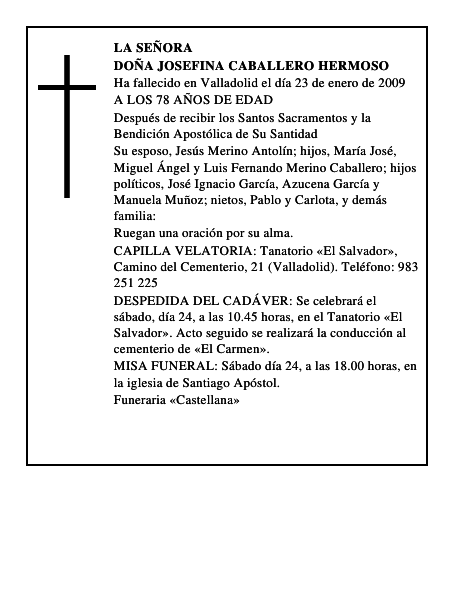 DOÑA JOSEFINA CABALLERO HERMOSO