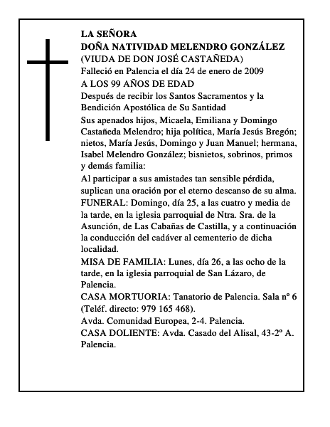 DOÑA NATIVIDAD MELENDRO GONZÁLEZ
