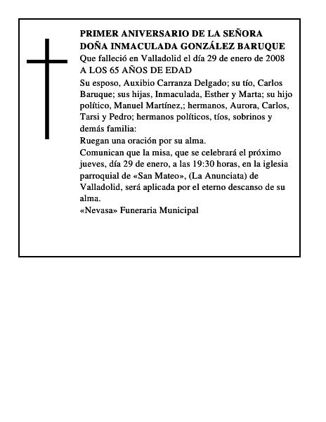 DOÑA INMACULADA GONZÁLEZ BARUQUE